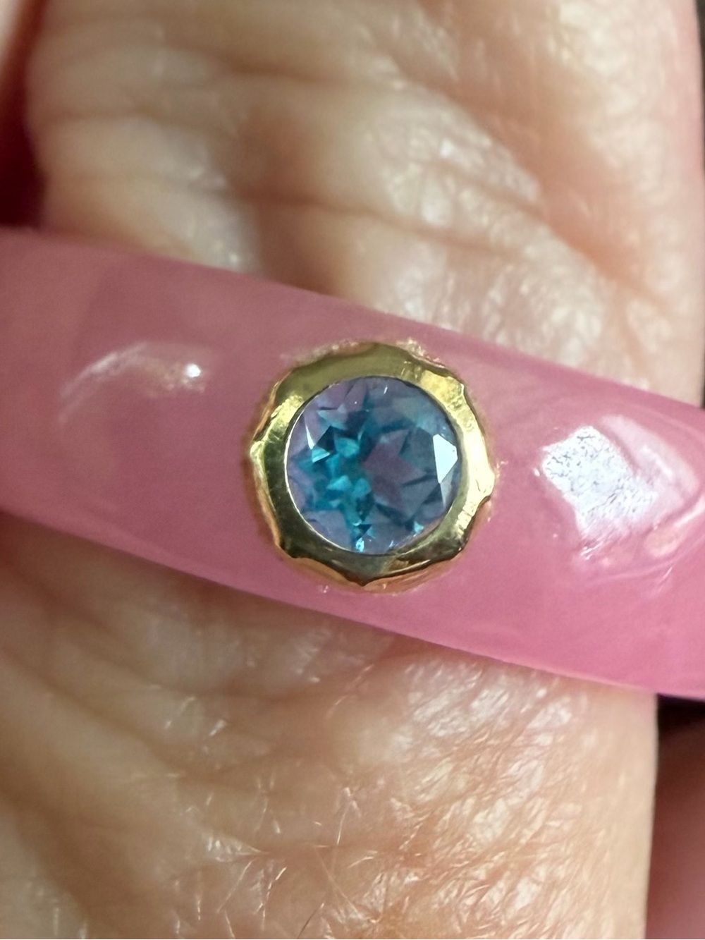 Pink Jade and Blue Topaz Band Ring